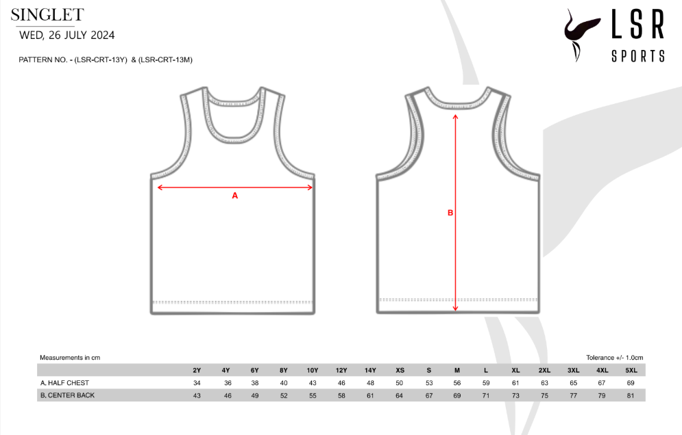 Waroona Warriors Cricket Club- Training Singlets